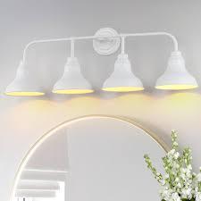 Pasentel 34" Farmhouse Large Vanity Light, 4-Light Bathroom Lighting Fixtures Over Mirror, White Modern Rustic Industrial Indoor Wall Sconce Lighting for Bathroom, Cabinet, Mirror