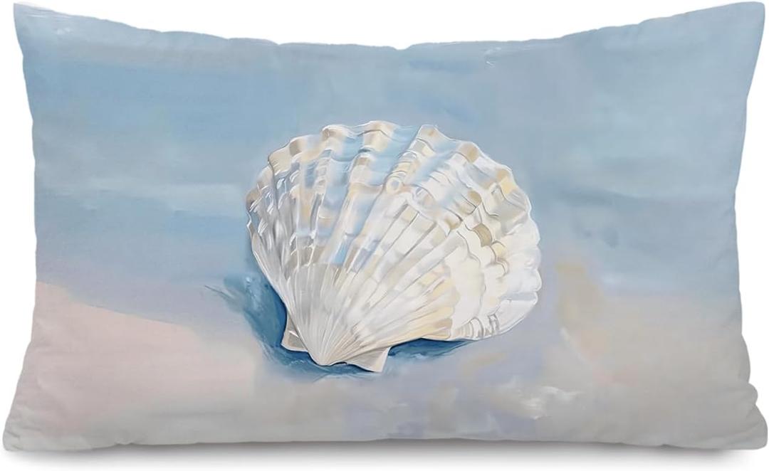 Lacama Blue Coastal Throw Pillow Cover 12x20, Coastal Room Decor, Blue Dorm Decor, Seashell Coastal Cowgirl Decorative Throw Pillow Covers Pillowcases for Couch Bed Girly Room Bedroom Dorm