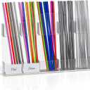 FOOGWEE 9.8" Acrylic Straw Holder for Cabinet Door - Straw Organizer with Ultra-Sticky Adhesive, Kitchen & RV Essensials, 5-Compartment Storage for Reusable Straws & Brushes, Colored Pencils, Markers (Clear)