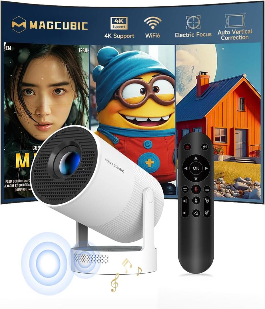 Electric FocusMagcubic Mini Projector 4K Support, Portable Projector with WiFi 6 and Bluetooth 5.4, Smart Proyector, 5W Soundbase Speaker, 180Rotation for Home Theater