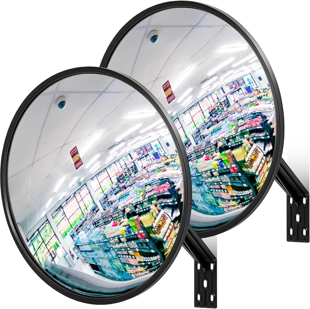 Maitys 2 Pcs Convex Mirror Acrylic Safety Security Traffic Corner Mirrors Adjustable Wide Angle View with Fixing Bracket for Indoor Outdoor Garage School Classroom Warehouse(24 Inch)