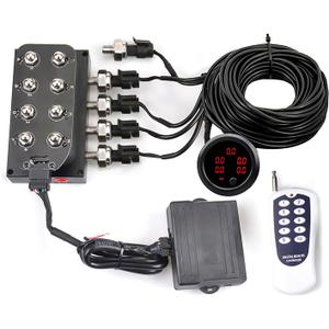 12V 8-Valve Solenoid Valve Air Ride Suspension Manifold Valve With Remote Controller 0-300 PSI With Five Display Air Pressure Gauge