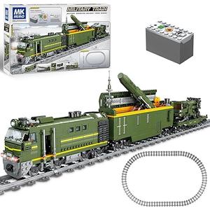 Military Train Building Kit, Compatible with Lego Militarys Army Train Building Block with Lights, Missiles, Trucks and Train Tracks, Gift for Military Lovers, Teens and Adults (1174 Pieces)