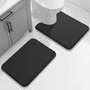 Yimobra U-Shaped Toilet Bath Mat Set 2 Piece - Super Soft Absorbent Quick Dry Memory Foam Bathroom Rugs, Machine Washable Non Slip Floor Carpet for Tub Shower & Single Sink (17x24 & 24x20, Black)
