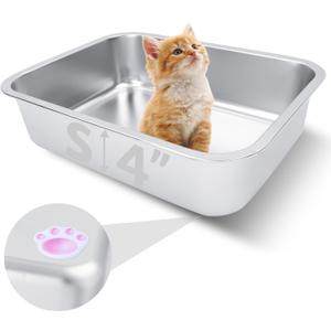 Small Stainless Steel Litter Box for Kittens, 15.5"11.6"4" Metal Litter Box for Kitten Rust-Proof, Non Stick, No Smell, Easy to Clean for Cats Rabbits
