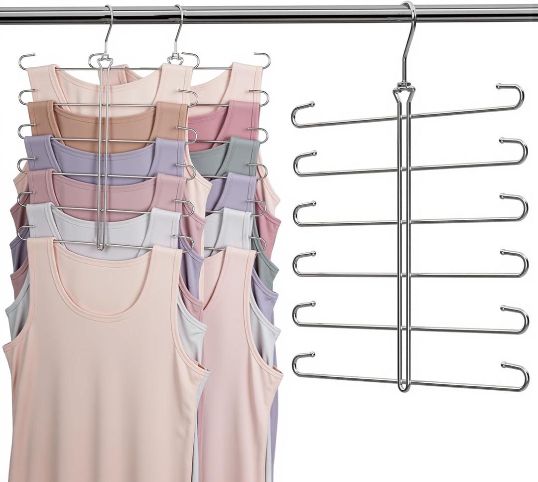 Tank Top Hanger 2 Pack Bra Hangers for Closet Organizer,6 Tiers Metal Space Saving Hanger with 360 Degree Hook,Mult Function Closet Organization for Vest,Tank TOP,Yoga Pants,Scarves