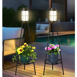 VISFLAIR 2 Pack Solar Lights with Plant Stand, Outdoor Floor Lamps, Waterproof Solar Powered Floor Lamps for Patio Deck Porch Yard Garden Decor (36" (1 Tier))