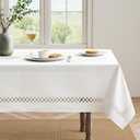 MIULEE White Rectangle Linen Polyester Tablecloth with Decorative Cutouts Spring Waterproof Stain Resistant & Shrink-Proof Table Cloth 60x120 inch Farmhouse Style for Dining Wedding and Outdoor