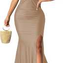 Women Sexy Off Shoulder Prom Evening Gowns Elegant V Neck Short Sleeve Wrap Formal High Split Wedding Guest Dress XL