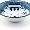 Needzo Cute Japanese Kitchenware Dish, Blue and White Lucky Meow Ceramic Microwavable Dinnerware (4.75 Dish)