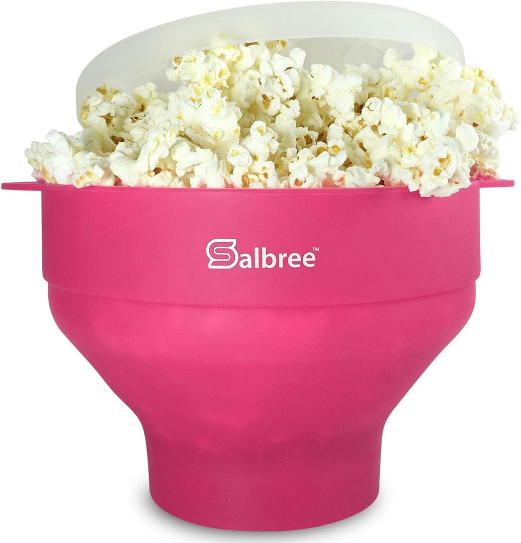 The Original Salbree Collapsible Silicone Microwave Popcorn Popper Maker Machine, Microwavable Bowl Holds 16 Cups, Uses Hot Air and Oil Always Optional  (Magenta)