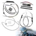 Touring 16" Ape Hangers Cables Kit Extended Clutch Cable & Throttle & Idle Cables & Brake Line & CAN-Bus & Front Turn Signals Extension Wire for 2000-2006 Harley Touring No ABS,Chrome