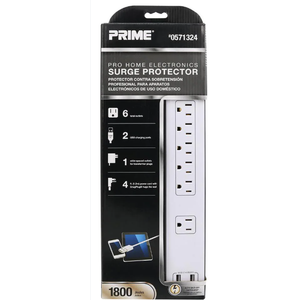 Prime Wire & Cable Prime Wire PB525106 6-Outlet Electronics Surge Protector with 14/3 SJT 4 Foot Cord and USB Charger, White