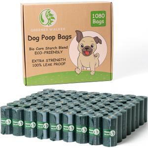 GREENER WALKER Poop Bags for Dog Waste, 1080 Doggy Waste Bags Extra Thick Strong 100% Leak-Proof (Deep Green)