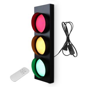 YVYKFZD Traffic Light Wall Lamp, LED Traffic Stop Light with Remote Control, Fun Room Decor Traffic Signal Light, Red Yellow Green Wall Lamp for Kids Bedroom