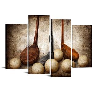sechars Golf Canvas Wall Art Vintage Golf Balls Picture Art Prints Sports Poster Artwork for Gym Home Office Man Bedroom Decoration Ready to Hang, 12x24 inches x2PCS +12x32 inches x2PCS