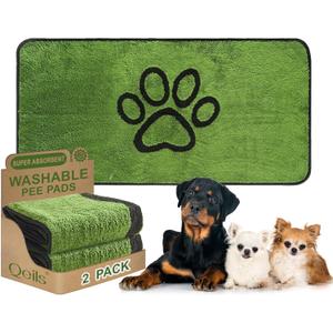 Qeils Reusable Dog Pee Pads, 2 Pack Super Absorbent & Leakproof Washable Puppy Pads with Soft Green Top Layer, for Potty Training, Crates, Couch, Car Seats & Pet Beds, 24"x 48"