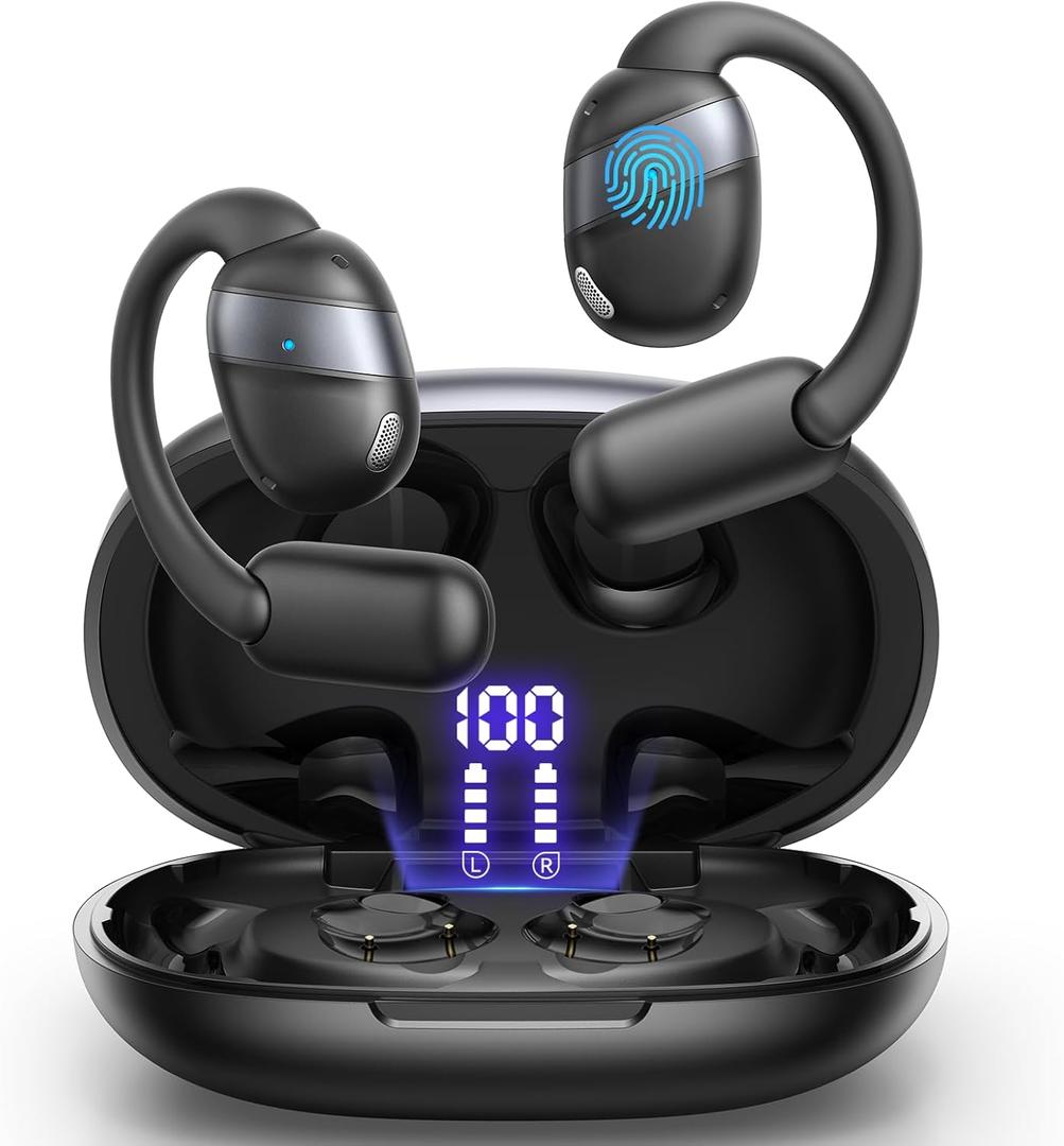 Open Ear Headphones Earbuds Wireless, 5.4 Bluetooth Ear Buds with Digital Display, Ultra-Comfort, Clear Calls, Powerful Sound, 50H Playtime, IPX4 Waterproof Sports Earphones for Running & Workouts