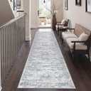 Rug Runners for Hallways Non Slip - 2x8 Runner Rug for Bedroom, Washable Runner with Rubber Backing, Soft Low-Pile Carpet for Kitchen, Laundry, Bathroom (2'x8', Grey/Ivory)
