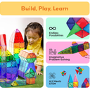 PicassoTiles magnetic tile set (PT60) includes 60 classic pieces for building bright 2D and 3D structures. This magnetic tile building set encourages creativity, color and shape recognition, and early STEM skills through open-ended, screen-free play.
