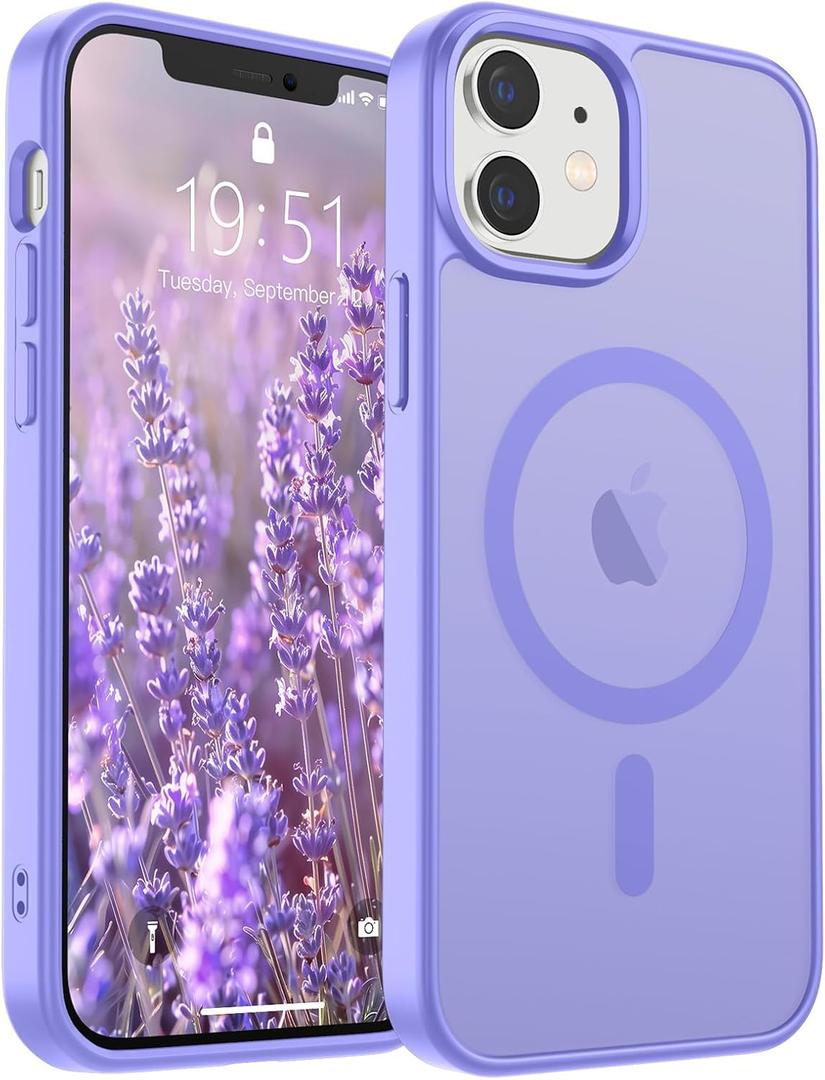SUPFINE Magnetic for iPhone 12 Mini Case & iPhone 13 Mini Case (Compatible with MagSafe) (Military Grade Drop Protection) Slim Translucent Matte Shockproof Phone Cover,Purple