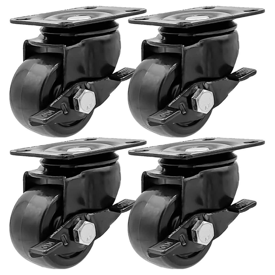 FactorDuty 2 inch Heavy Duty Polyurethane Caster Wheels with Side Locking Brake Double Ball Bearing Industrial Grade Solid Low Profile Smooth and Silent 1000LB Capacity Pack of 4