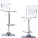 Sidanli Adjustable Bar Stools Set of 2, White Bar stools Set of 2 in Faux Leather, Swivel Bar Chairs Height Adjustable, Comfortable Bar Stools with Back for Kitchen Island, Dining Room