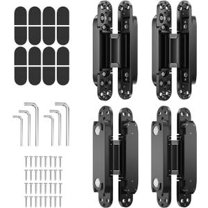 4-Pack 6 inch Hinge for Doors Invisible Hinges Concealed Hinges Zinc Alloy 180 Degree Swing Hinge 3 Way Adjustable Butt Silent Door Hinge 6 x 2.5 x 1 inch (Black)