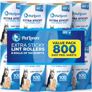 PetLovers Extra Sticky Lint Roller Mega Value Set for Pet Hair Removal, Dog and Cat Lint Remover (8 Pack Refills)