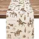 Western Cowboy Table Runner 13 x 90 Inch Brown Wild West Rodeo Kitchen Dining Table Decor Rustic Table Cover for Farmhouse Baby Shower Birthday Indoor Outdoor