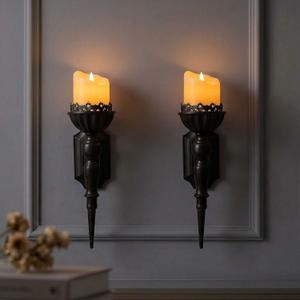 Gothic Wall Candle Sconces Set of 2 - Black Wall Mounted Candle Holders - Halloween Decor for Indoor Living Room Bathroom