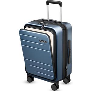 LUGGEX Carry On Luggage 22x14x9 Airline Approved, FLO5 Expandable Polycarbonate Suitcase with Front Pocket (FX-Core, Blue, 20 Inch)