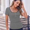Zeagoo Womens Summer Tops Short Sleeve Shirts Ribbed Knit Square Neck Tshirt Basic Slim Fitted Tee Business Casual Outfit (M)