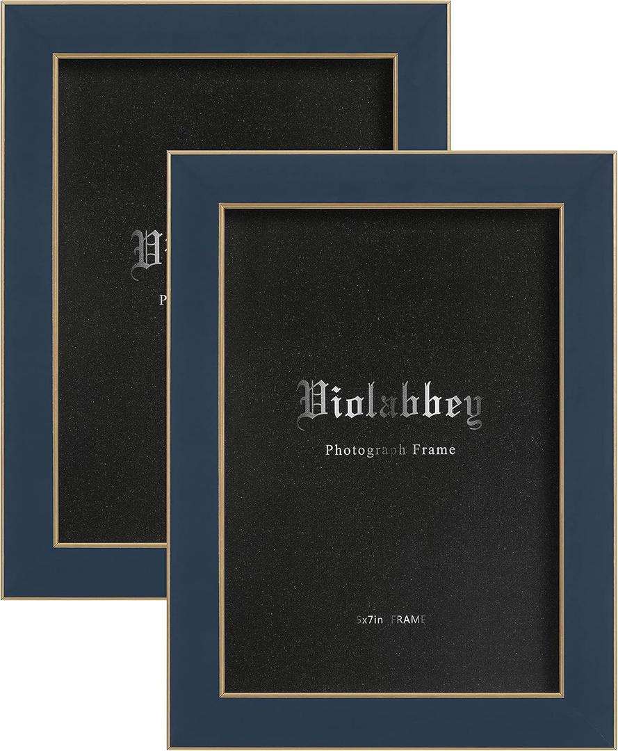 VIOLABBEY 5x7 Picture Frame Navy Blue Set of 2, Colorful 5 x 7 Photo Frame for Wall Mounted or Tabletop Display, Real Glass, Modern Style