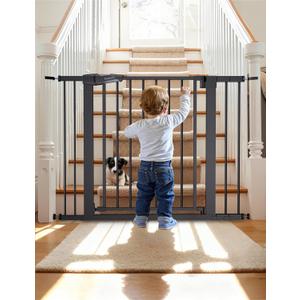 Babelio Baby Gate, 29-43" Auto-Close Easy Install Pet Gate, PressGuard P7 Extra Wide Walk Thru Child Safety Gate, 30" Tall Pressure-Mounted Metal Dog Gate for Doorways & Stairs, Black