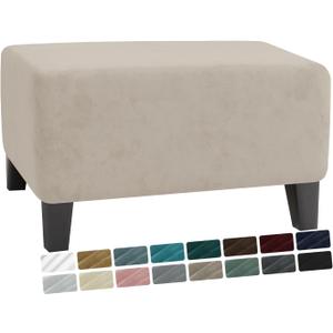 MAXIJIN Velvet Ottoman Slipcover Small Stretch Square Rectangle Footstool Slipcover Folding Storage Ottoman Covers for Living Room with Elastic Bottom (Small, Khaki)