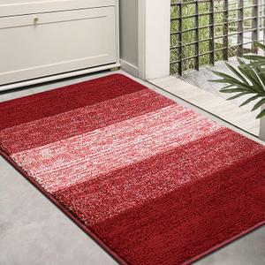 Kitinjoy Indoor Outdoor Door Mat, 36x24 Non-Slip Absorbent Dirt Trapper, Low-Profile Washable Inside Entrance Front Floor Mat, Sturdy Soft Entry Doormats for Entryway, Burgundy