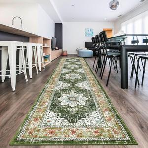 Ileading Vintage Runner Rug for Hallway 2.6x12FT, Machine Washable Extended Entryway Rug Runners with Rubber Backing, Non Slip Kitchen Floor Mat for Livingroom Corridor Indoor Doormat (Green 2.6x12ft)