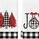 Artoid Mode Black White Buffalo Plaid Xmas Trees Joy Christmas Kitchen Towels Dish Towels, 18x26 Inch Seasonal Winter Decoration Hand Towels Set of 2