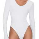 Avidlove Women's Bodysuit Double Lined Body Shaper Body suit Deep V Neck Bodysuits Snap Crotch Body Suits Casual(White, S)