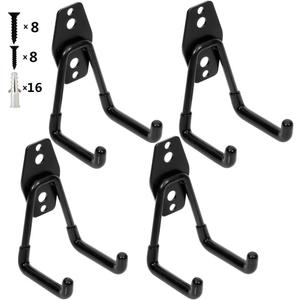 Garage Utility Double Hooks,Heavy Duty Steel Wall Mount Storage Organizer with Anti-Slip Coating,Load Capacity 66 LB (4 Pack Black 3" U Hook)