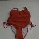 Viottiset Women's Ruched High Cut One Piece Swimsuit Tummy Control Bathing Suit Monokini (Large, Burnt Orange)