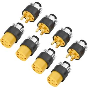 Extension Cord Electrical Wire Repair End 15 Amp, 125 Volt | 4 Sets Male Female 3-Prong Grounding Replacement Connectors Set | Safety-Rated Connection | Triple-Drive Screws for Easy Installation. (Yellow/Black)
