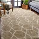 ONASAR 5x7 Area Rugs for Living Room Bedroom, Washable Fluffy Beige and White Shag Rug, Geometric Boho Soft Plush Shaggy Floor Carpet Mat for Nursery Kids Girls Boys Teen Dorm Home Decor Aesthetic (5' x 7' (Rectangular), Beige / White)
