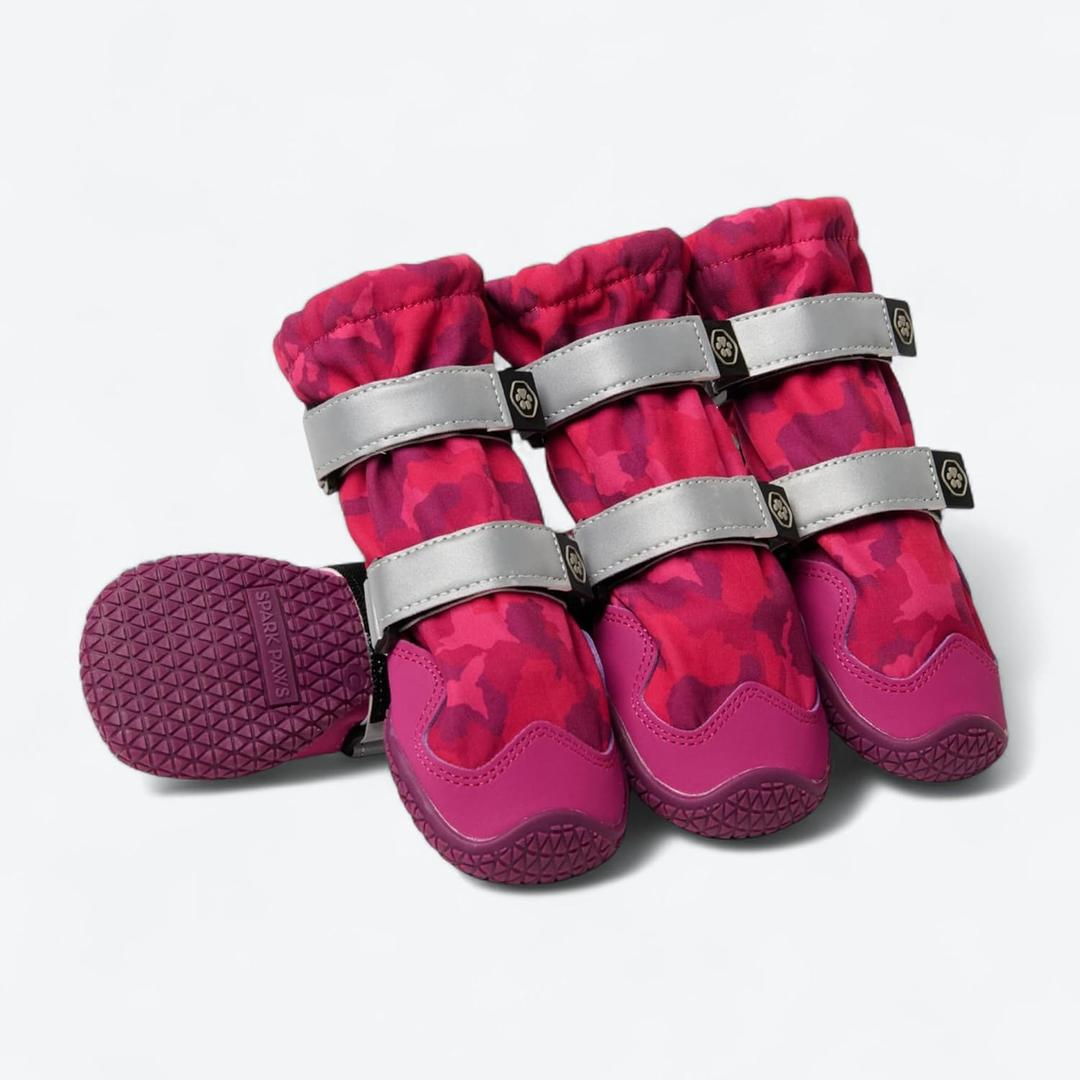 Spark Paws Dog Shoes, Waterproof Dog Boots for Medium to Large Dogs, Non Slip, Breathable Dog Booties and Paw Protectors - 4PCS Doggie Hiking Boots with Reflective Straps, Pink Camo, Size 2