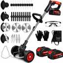 Electric Weed Wacker, 21V Battery Powered Weed Eater with Wheels, One Size