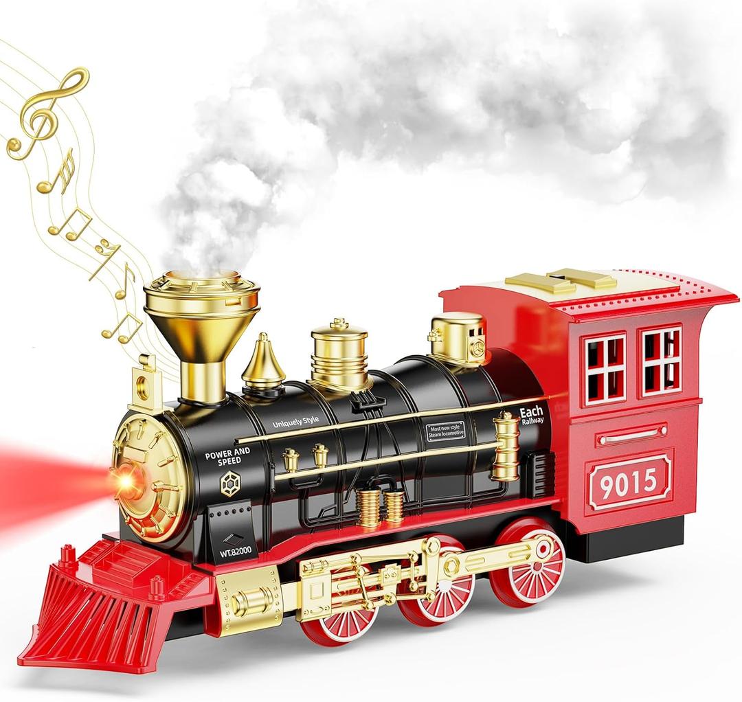 Hot Bee Train Toys Train Steam Locomotive Engine Toy, Smoke, Lights & Sounds, for 3 4 5 6 7+ Year Old Kids