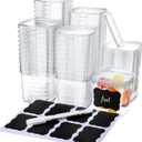 Jinei 50 Pcs Plastic Deli Containers with Lids Clear Square Food Storage Containers Stackable Airtight Square Container with Lids with 9 Labels and Marker for Kitchen Storage Meal Take out (8 oz)