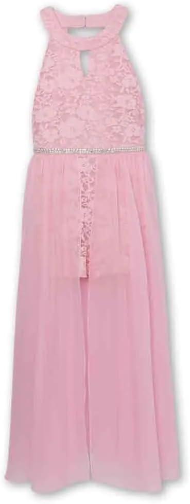 Speechless Girls' High Neck Romper Maxi Walk-Through Party Dress (14-16, Strawberry)