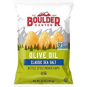 Boulder Canyon Olive Oil Kettle Chips, Classic Sea Salt, 6.5 oz,4 Pack (BBD: 01/12/2026)